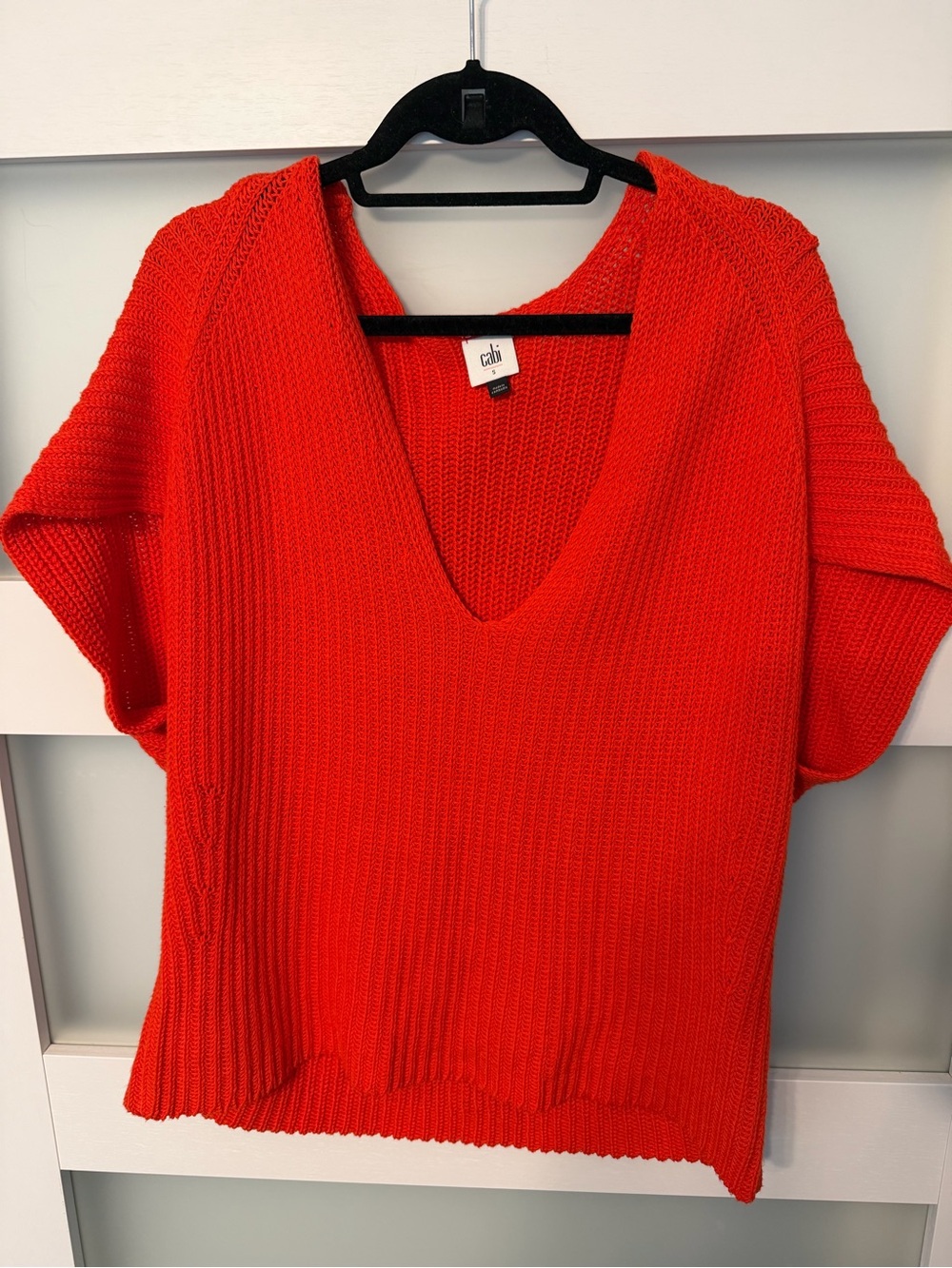 CAbi Vibrant Red V-Neck Short-Sleeve Knit Sweater